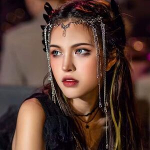 Silver Branch Crystal Teardrop Head Chain Adjustable Hair Accessory - NEW